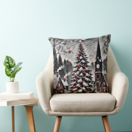 Coussin Romantic Christmas Village Holiday Artwork