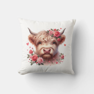 Coussin Romantic Highland Cow with Roses and Hearts – Whim