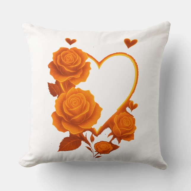 Coussin Romantic Orange Roses Heart Throw" (Recto)