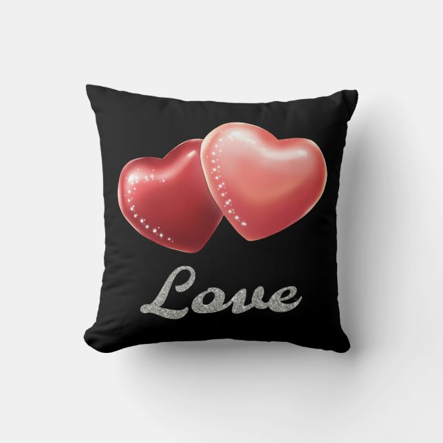Coussin Romantic Sparkling Red Hearts "Love" Glitter Desig (Recto)