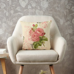 Coussin Romantic Vintage Peach Roses with Rose