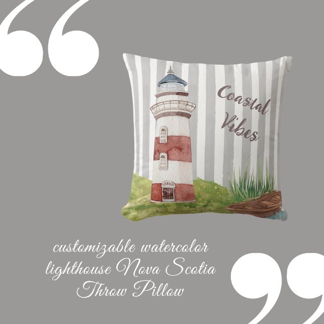 Coussin romantique (customizable watercolor lighthouse Nova Scotia Throw Pillow by Hobinishop)