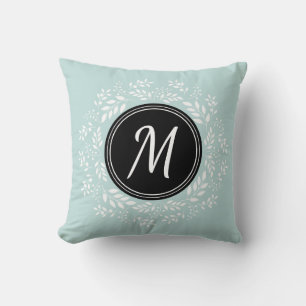 Coussin Romantique bleu pâle Floral noir Monogramme person
