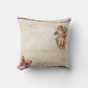 Coussin Romantique design vintage papillon art ange sur