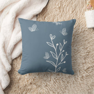 Coussin Romantique élégant floral bleu poussiéreux