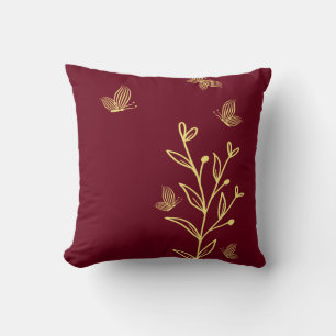 Coussin Romantique élégant or fleur burgundy