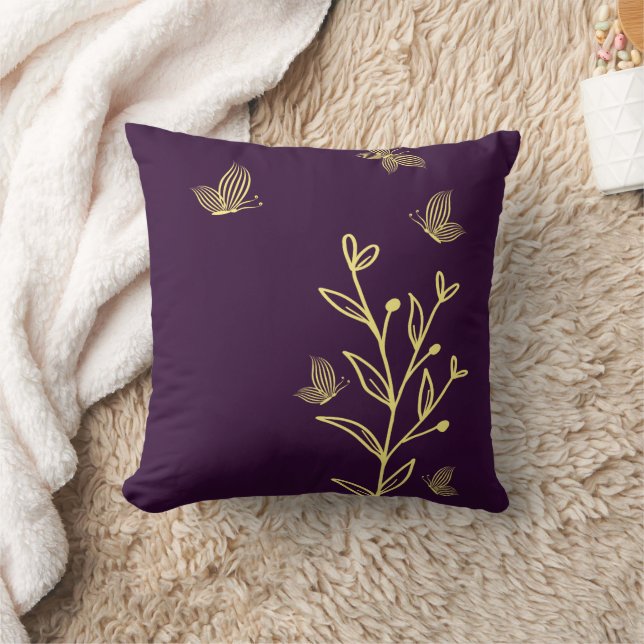 Coussin Romantique élégant or fleur violet (Couverture)