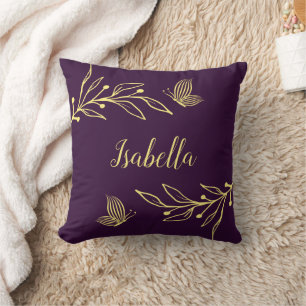 Coussin Romantique élégant or fleur violet