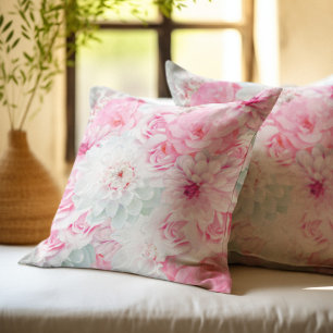 Coussin Romantique élégant rose floral peint