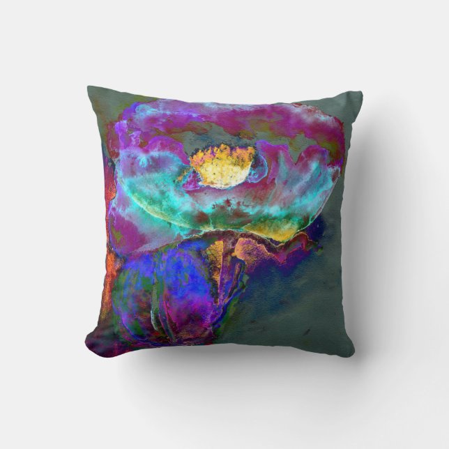 Coussin Romantique élégant violet turquoise peinture de fl (Recto)