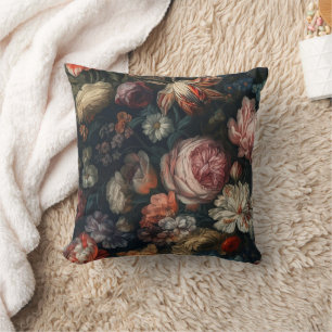 Coussin Romantique Elégante Baroque Fleurs Peinture à l'hu