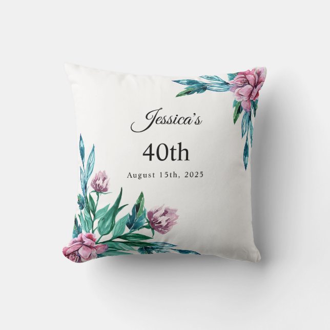 Coussin Romantique Feminine Floral 40e anniversaire (Recto)