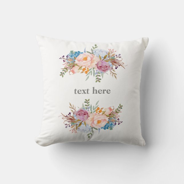 Coussin Romantique, Fleur aquarelle, bohème floral (Recto)