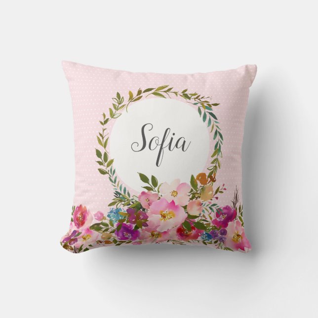 Coussin Romantique, Fleur aquarelle, bohème floral (Recto)