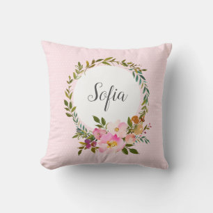 Coussin Romantique, Fleur aquarelle, bohème floral