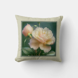 Coussin - romantique floral, fleur rose, rose jaun