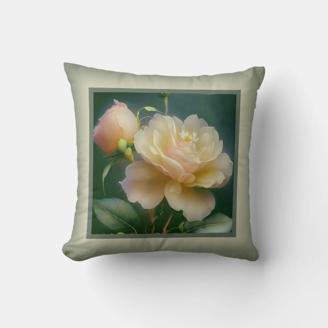 Coussin - romantique floral, fleur rose, rose jaun (Recto)