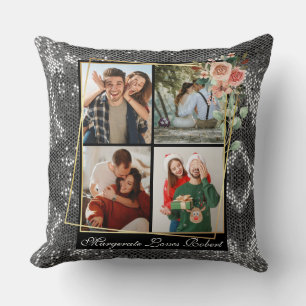 Coussin Romantique Moderne 4 Photos Paillettes Argent Sain