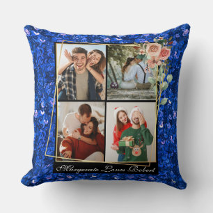 Coussin Romantique Moderne 4 Photos Paillettes Bleues Sain