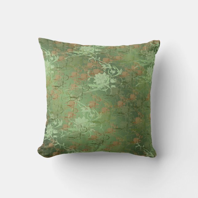 Coussin Romantique, or, sarcelle,, aquarelle, chic, floral (Recto)