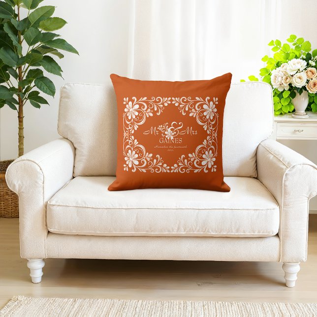 Coussin Romantique Orange Brûlé Shabby Chic Mariage M & Mm (Créateur téléchargé)
