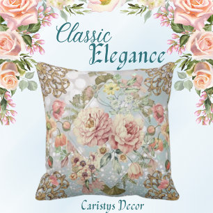Coussin Romantique Pastel Florals Blues