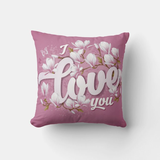 Coussin Romantique rose et blanc Magnolia Floral (Recto)