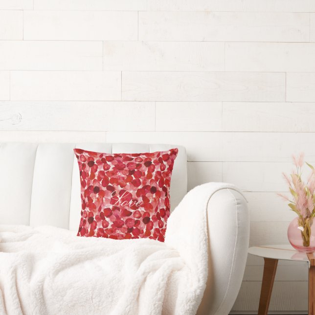 Coussin Romantique Rose Rouge Petals Floral Amour (Canapé)