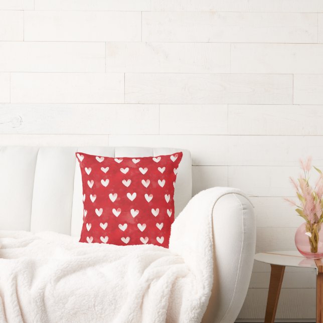 Coussin Romantique Rouge Coeurs blancs XOXO (Canapé)