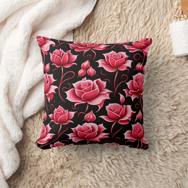 Coussin romantique rouge et noir botanique et fleurs (Couverture)