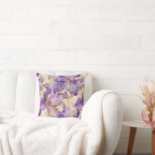Coussin Romantique violet or Iris Floral