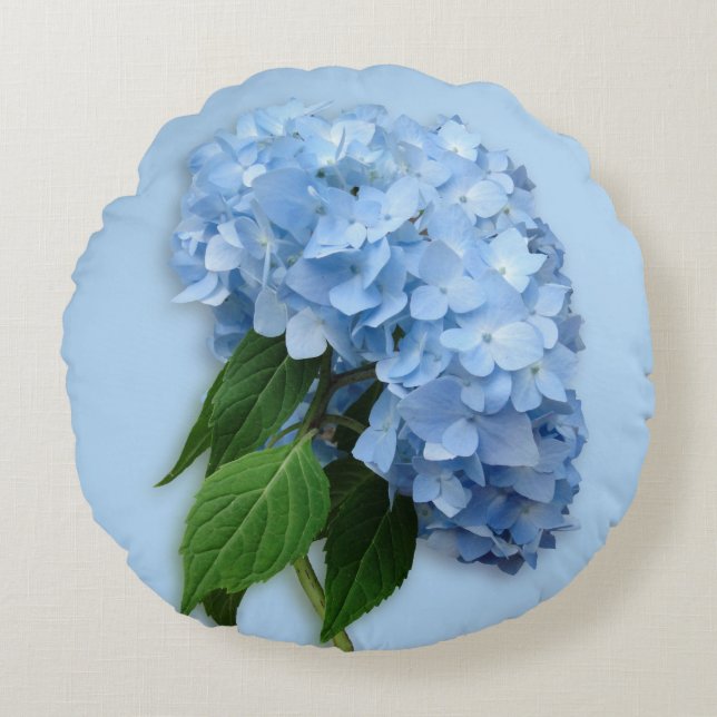 Coussin rond à Accent Floral Bleu Hydrangea (Devant)