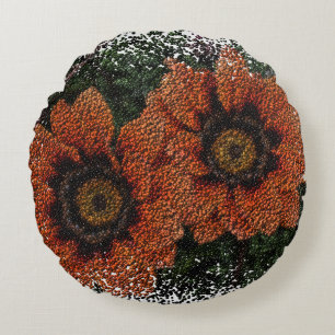 Coussin rond à boules de marguerite orange