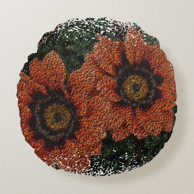 Coussin rond à boules de marguerite orange (Devant)