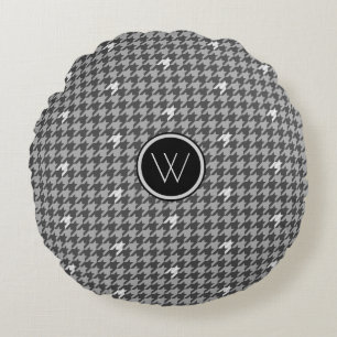Coussin rond à carreaux avec accent argenté gris