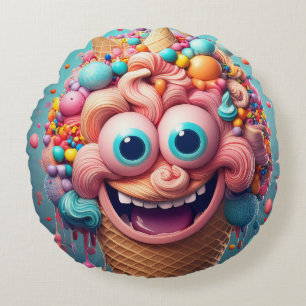 Coussin rond à cône de glace de dessin - Whimsical