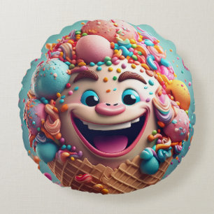 Coussin rond à cône de glace de dessin - Whimsical