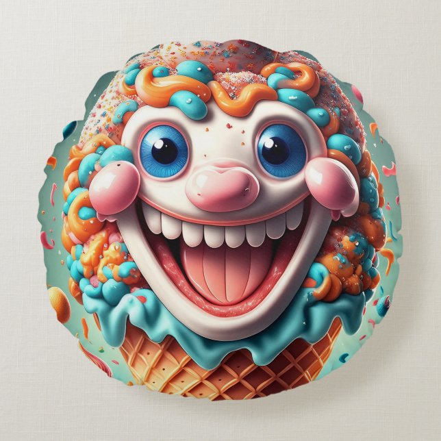 Coussin rond à cône de glace de dessin - Whimsical (Devant)