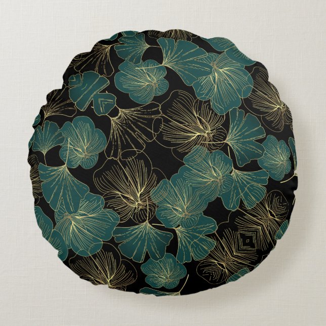 Coussin rond à impression feuille - Accent à la ma (Devant)
