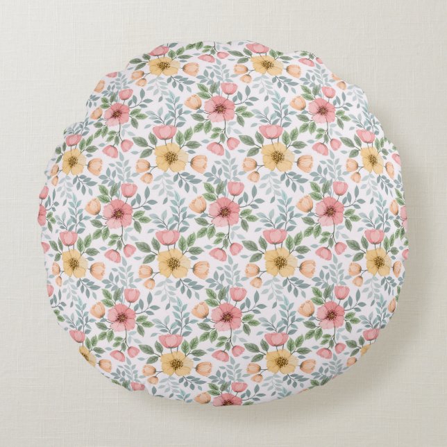 Coussin rond à Motif à fleurs de couleur douce (Devant)