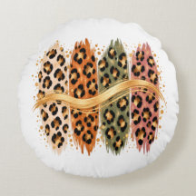 Coussin rond à motif imprimé guépard automnal avec
