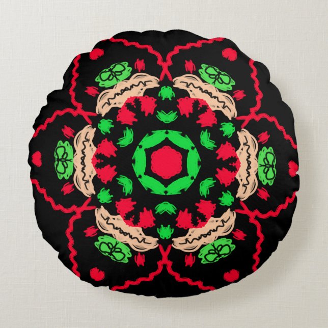Coussin rond à motifs ornementaux (Devant)