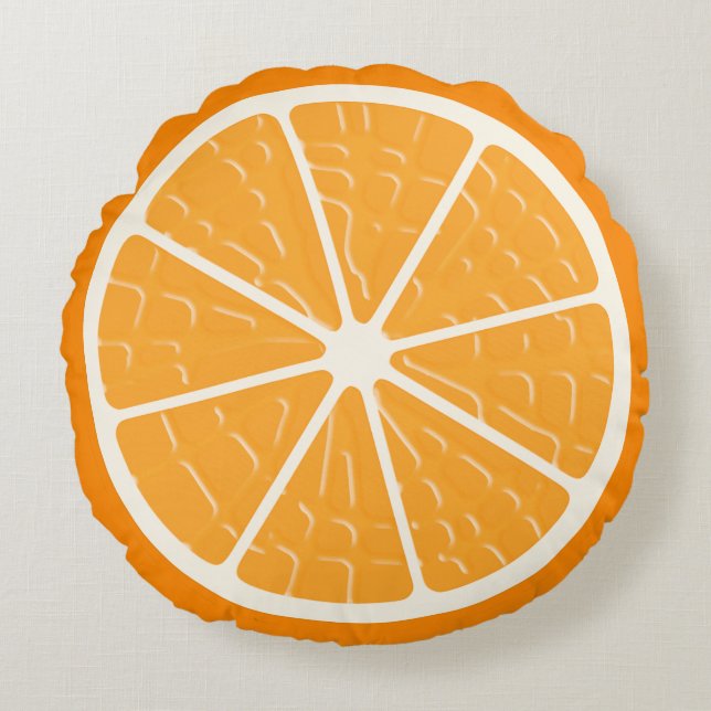 Coussin rond à tranche de fruits orange stylisé (Devant)