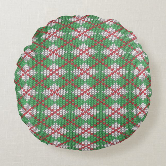 Coussin Rond à Tricot Argyle de Noël (Devant)
