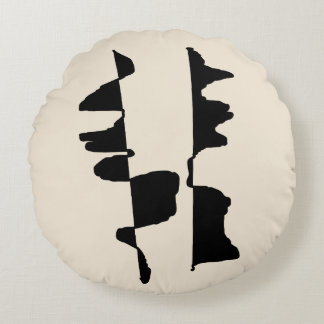 Coussin Rond Abstrait Dual Face - Écru Noir