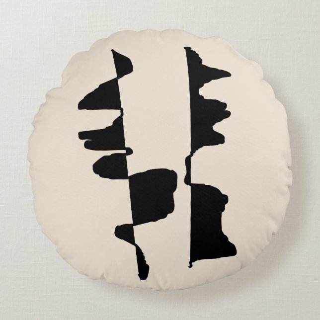Coussin Rond Abstrait Dual Face - Écru Noir (Devant)