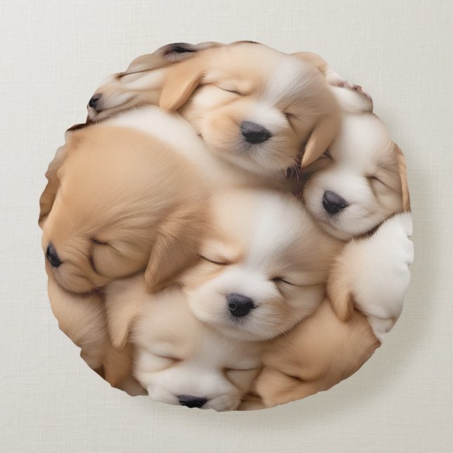 Coussin rond Amoureux des chiens de marionnettes m (Devant)