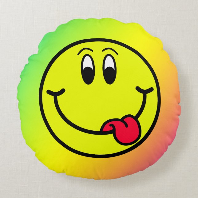 Coussin rond arc-en-ciel Emoji face souriant (Devant)