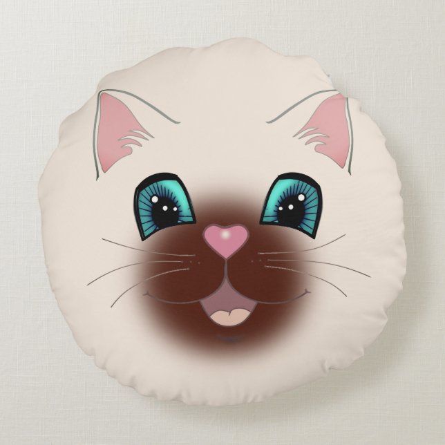 Coussin rond au visage de chat siamois heureux mig (Dos)