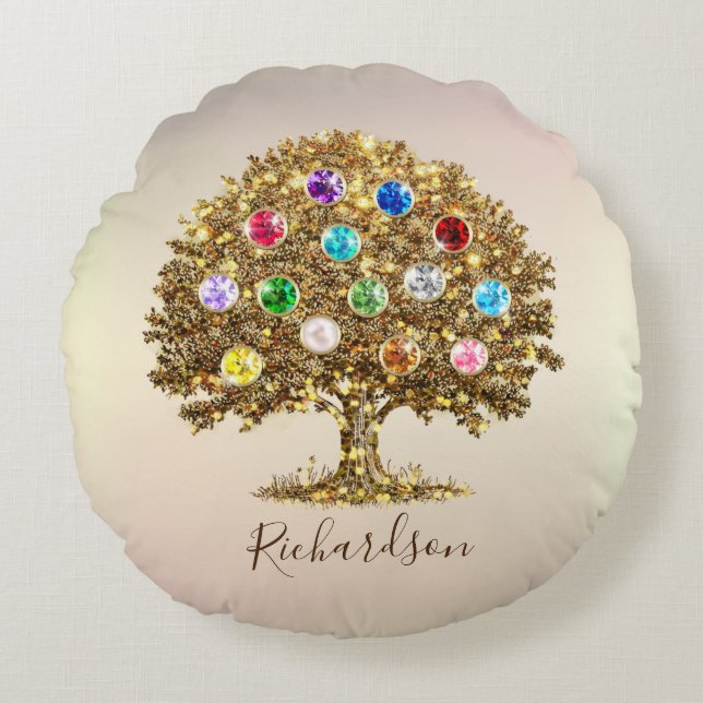 Coussin rond avec arbre de famille (Devant)